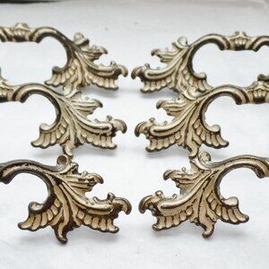 Vintage Brass And White French Provincial Draw Pulls Set Of 6